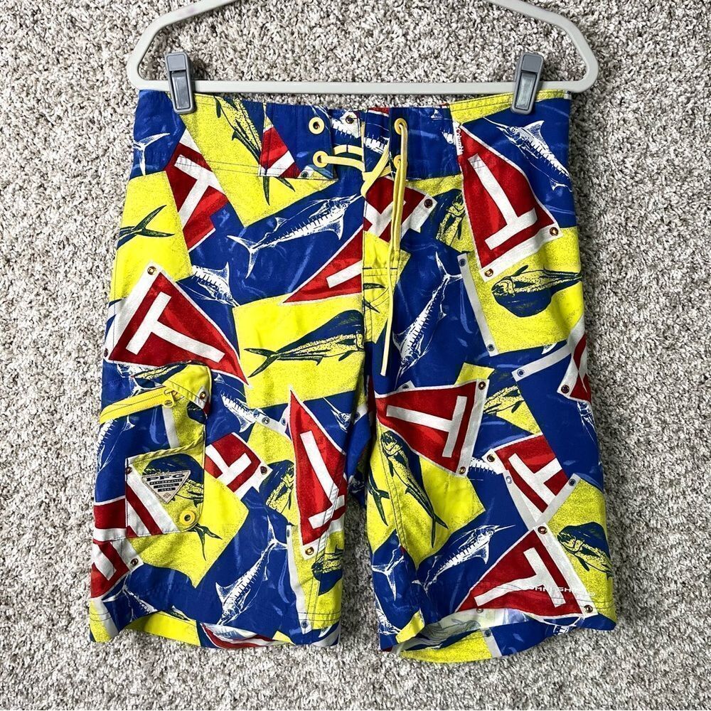 Columbia Board Shorts Mens 32 PFG Omni-Shield Terminal Tackle Fish Bottle Opener